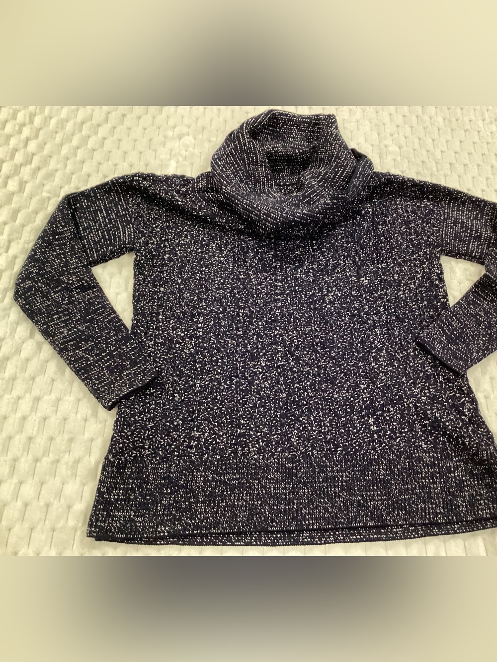 Source Unknown Navy and White Marled Cowl Neck Sweater medium wool blend